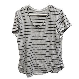 Urban Diction Top White Black Stripe Short Sleeve T Shirt Blouse Women L Cotton